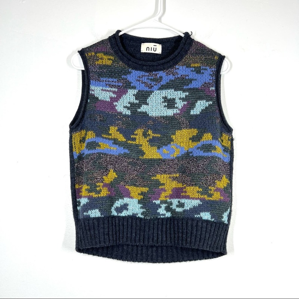 RETRO Sweater Vest Multicolor Metallic Chunky Grandpa Knit Tank Medium